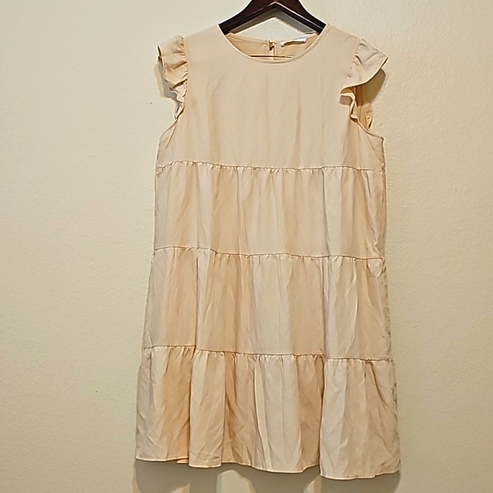 KIRUNDO Women’s Summer Dress Sleeveless Ruffle Sleeve Round Neck  Dress size L